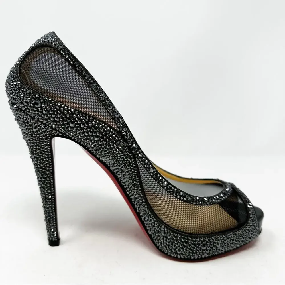 Christian Louboutin Camilla Strass Peep Toe Heels Womens Size EU 39.5